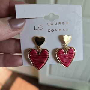 LC Lauren Conrad Gold and Pink Heart Earrings